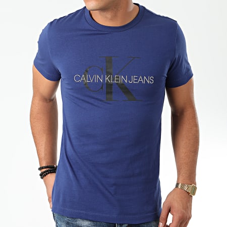 Calvin Klein - Tee Shirt Monogram Logo Slim 4551 Bleu Marine