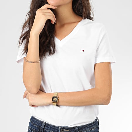 Tommy Hilfiger - Camiseta de mujer Heritage 4969 White con cuello en V