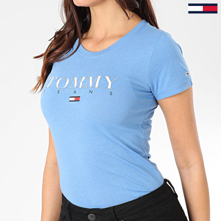 Tommy Jeans - Tee Shirt Femme Essential Slim Logo 7524 Bleu Clair