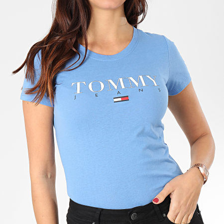 Tommy Jeans - Tee Shirt Femme Essential Slim Logo 7524 Bleu Clair