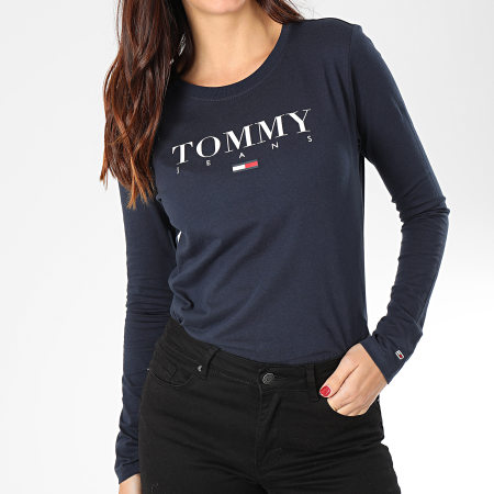 Tommy Jeans - Tee Shirt Manches Longues Femme Essential Logo 7525 Bleu Marine