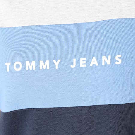 Tommy Jeans - Tee Shirt Femme Stripe Logo 7536 Gris Chiné Bleu Clair Bleu Marine