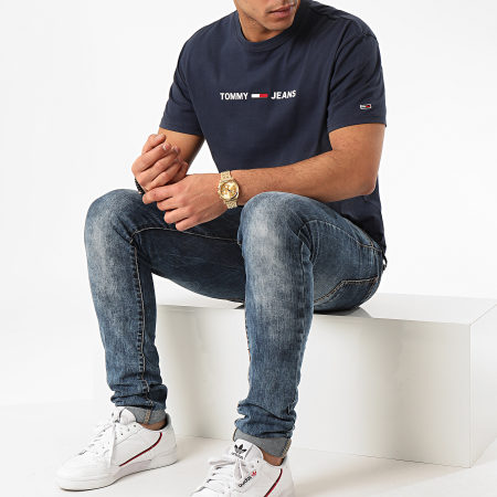 Tommy Jeans - Tee Shirt Straight Small Logo 7621 Bleu Marine