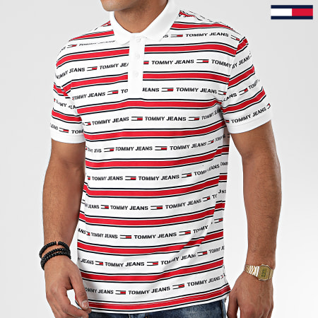 Tommy Jeans - Polo Manches Courtes Branded Stripe 7449 Blanc Rouge