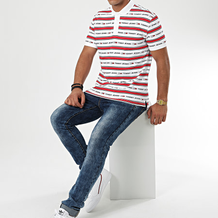 Tommy Jeans - Polo Manches Courtes Branded Stripe 7449 Blanc Rouge