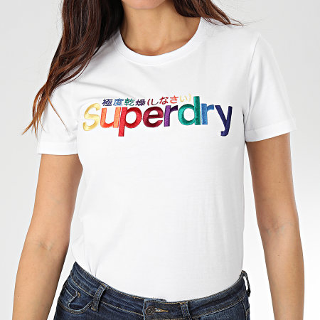 Superdry - Tee Shirt Slim Femme Classic Rainbow Embroidered Entry W1000057A Blanc