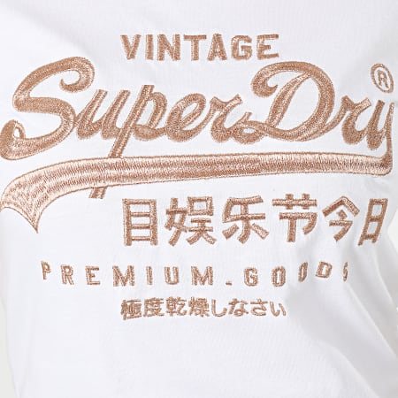 Superdry - Tee Shirt Slim Femme Premium Goods Luxe Embroidered W1000067A Blanc Cuivré