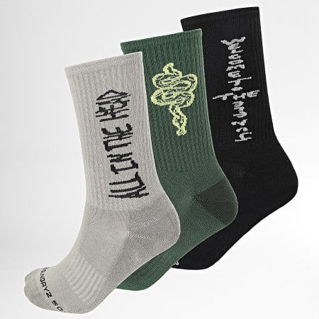 Rilès - Lot De 3 Paires De Chaussettes Socks Gris Vert Noir