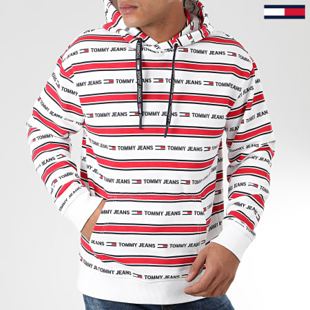 Tommy Jeans - Sweat Capuche Branded Stripe 7399 Blanc Rouge