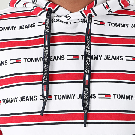 Tommy Jeans - Sweat Capuche Branded Stripe 7399 Blanc Rouge