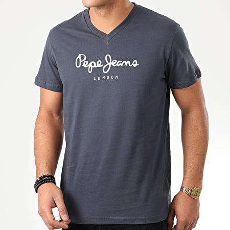 Pepe Jeans - Tee Shirt Col V Eggo V Bleu Marine