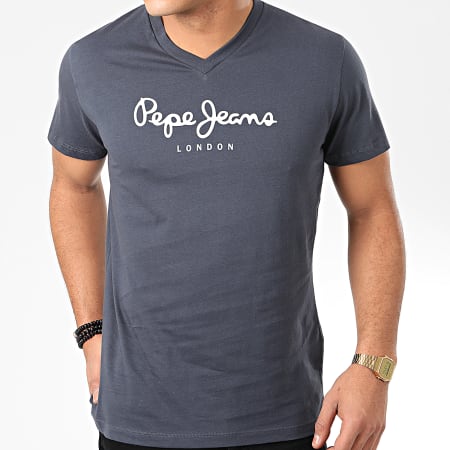 Pepe Jeans - Tee Shirt Col V Eggo V Bleu Marine