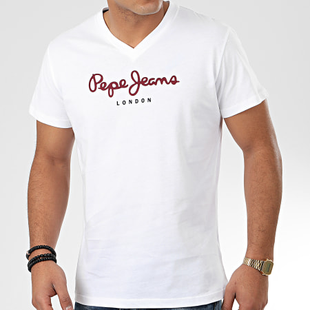 Pepe Jeans - Tee Shirt Col V Eggo V Blanc