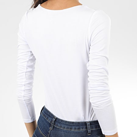 Pepe Jeans - Tee Shirt Manches Longues Femme Strass Calissa Blanc Argenté