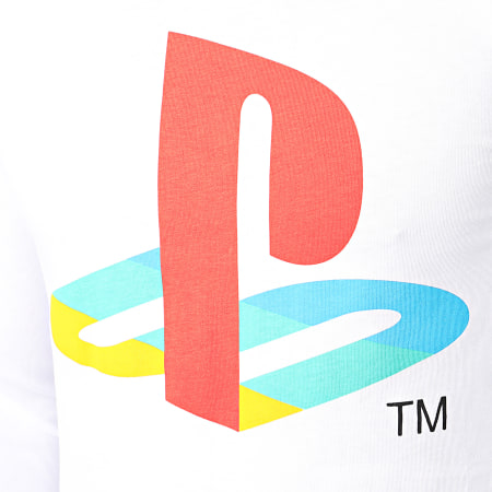 Playstation - Tee Shirt Manches Longues A Bandes Taping Blanc