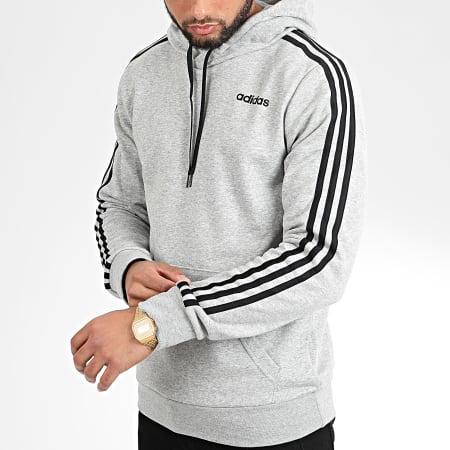 Adidas Originals - Sweat Capuche A Bandes Essentials PO DQ3091 Gris Chiné Noir