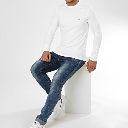 Guess - Tee Shirt Slim Manches Longues M01I34-J1300 Blanc