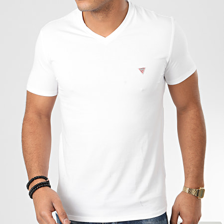 Guess - Tee Shirt Slim Col V M01I32-J1300 Blanc