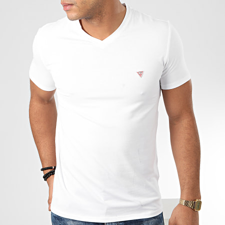 Guess - Tee Shirt Slim Col V M01I32-J1300 Blanc