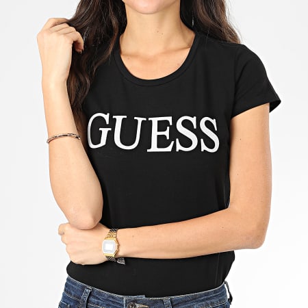 Guess - Tee Shirt Femme Paillettes W01I74-J1300 Noir Argenté