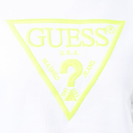 Guess - Sweat Crewneck Femme W01Q56-K68I0 Blanc Jaune Fluo