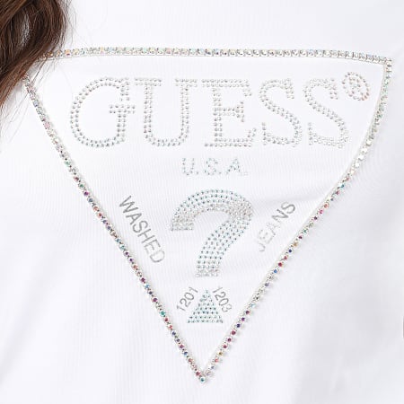 Guess - Tee Shirt Femme Strass W01I90-J1300 Blanc Argenté