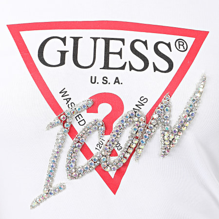 Guess - Tee Shirt Femme Strass W01I20-J1300 Blanc