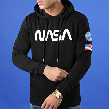NASA - Sudadera con capucha Worm Patches Negra