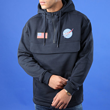 NASA - Top felpato con collo a zip outdoor blu navy