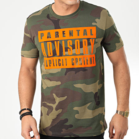 Parental Advisory - Camiseta Camuflaje Grande Verde Caqui Naranja