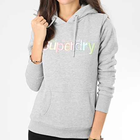 Superdry - Sweat Capuche Femme Classic Rainbow Embroidery Entry W2000075A Gris Chiné