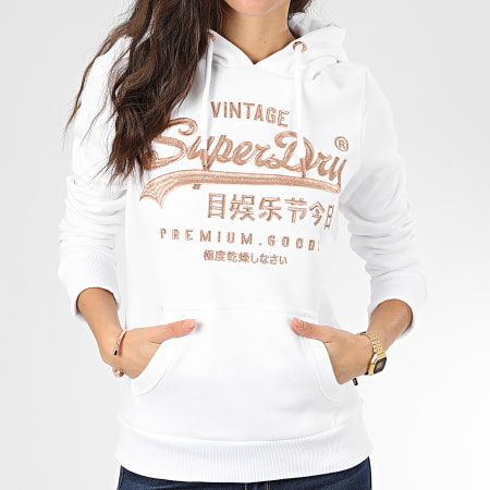 Superdry - Sweat Capuche Femme Premium Goods Luxe Embroidery Entry W2000087A Blanc Doré