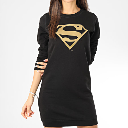 Superman - Sweat Crewneck Robe Femme Logo Noir Doré