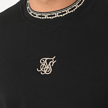 SikSilk - Tee Shirt Oversize Manches Longues Chain Tape Collar 15760 Noir Doré