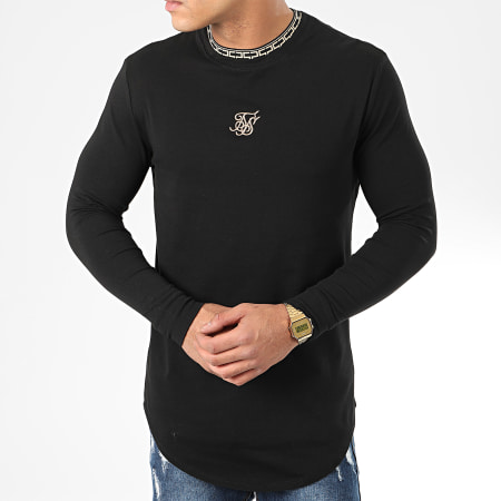 SikSilk - Tee Shirt Oversize Manches Longues Chain Tape Collar 15760 Noir Doré