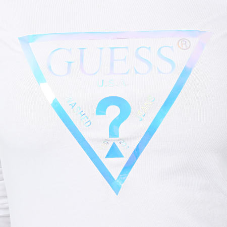 Guess - Tee Shirt Slim Femme Manches Longues W01I76-K6YW0 Blanc Iridescent
