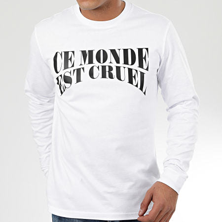 NQNT - Tee Shirt Manches Longues Ce Monde Est Cruel Blanc