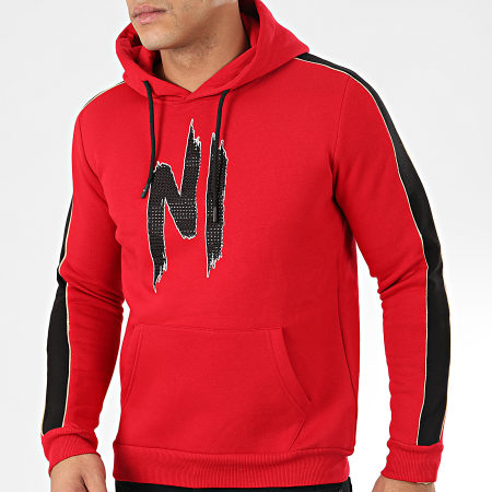NI by Ninho - Sweat Capuche Strass A Bandes H001 Rouge Noir