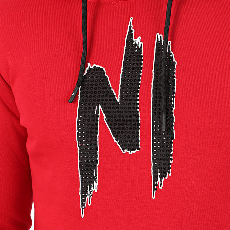 NI by Ninho - Sweat Capuche Strass A Bandes H001 Rouge Noir