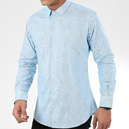 Paname Brothers - Chemise Manches Longues Floral CH88 Bleu Clair