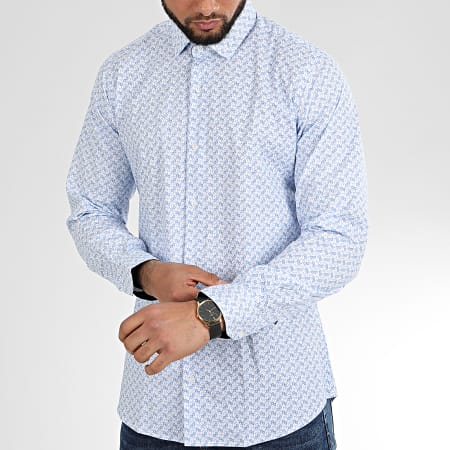 Paname Brothers - Chemise Manches Longues Floral CH53 Blanc Bleu Clair
