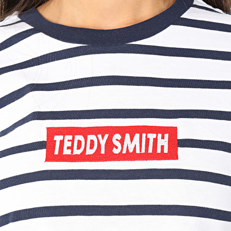 Teddy Smith - Tee Shirt Femme A Rayures Supera Blanc Bleu Marine