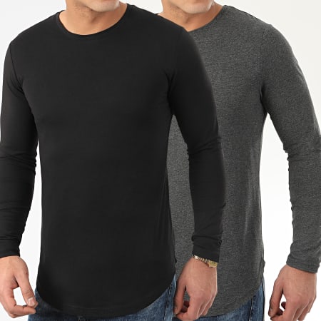 LBO - Set di 2 camicie oversize a maniche lunghe Unis 961 grigio antracite e nero