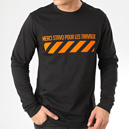 13 Block - Tee Shirt Manches Longues Travaux Noir Orange