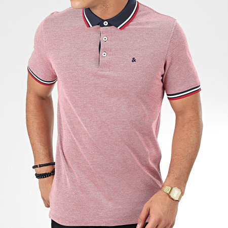 Jack And Jones - Polo Manches Courtes Paulos Blanc Rouge Chiné