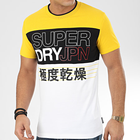 Superdry - Tee Shirt Crafted Print Colour Block M1000075A Blanc Jaune Noir