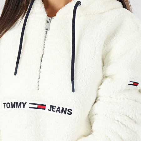 Tommy Jeans - Sweat Col Zippé Capuche Femme Fourrure Teddy Popover 7582 Blanc