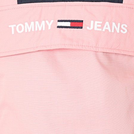 Tommy Jeans - Veste Capuche Col Zippé Femme A Bandes Linear Logo Popover Rose Bleu Marine