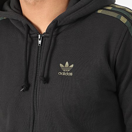 Adidas Originals - Sweat Zippé Capuche A Bandes Camouflage FM3354 Noir Vert Kaki