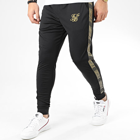 SikSilk - Pantalon Jogging Avec Bandes Gold Edit Cuffed Cropped 14931 Noir Doré